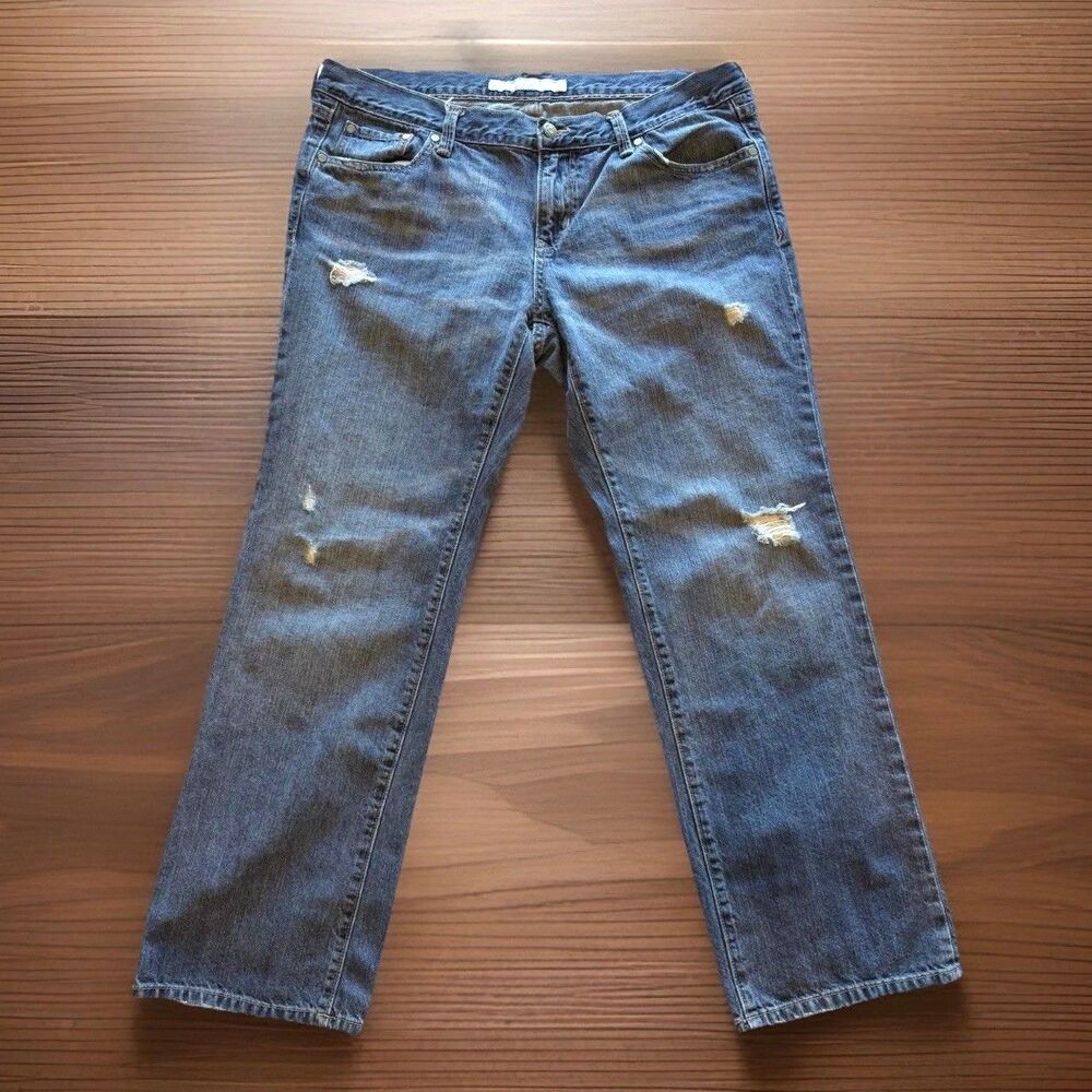 Old Navy Womens Size 14 Mid-Rise Boyfriend Straight Leg Blue Jeans Distressed